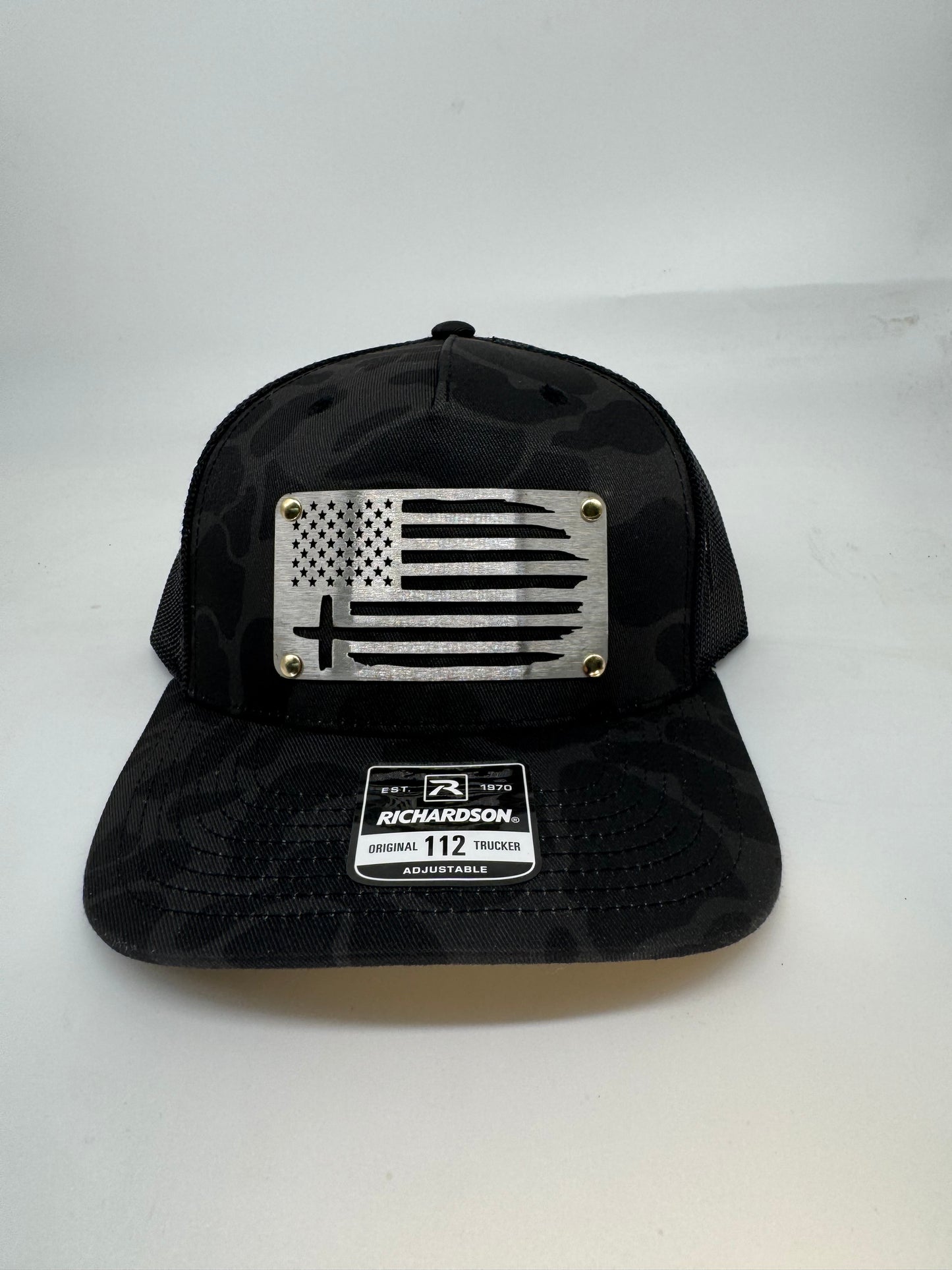 112 black camo, flag w/cross