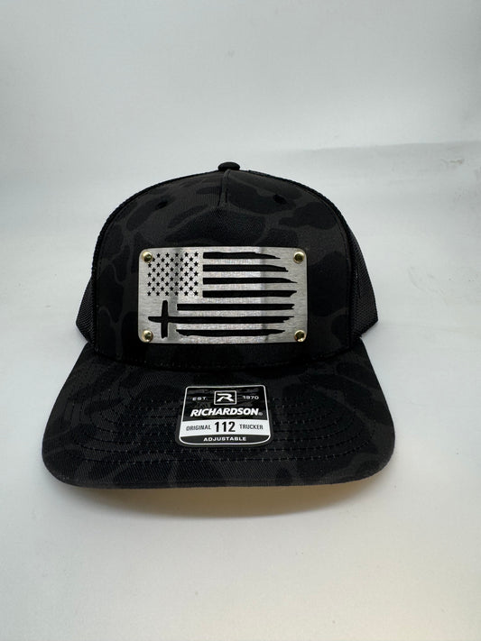 112 black camo, flag w/cross