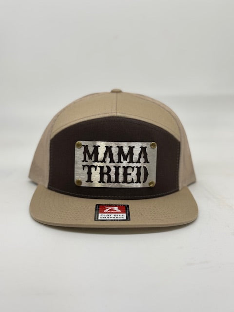 Mama tried badge, Richardson 7 panel Tan/Brown